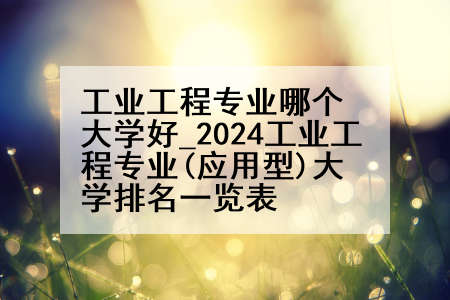 工业工程专业哪个大学好_2024工业工程专业(应用型)大学排名一览表