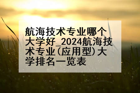 航海技术专业哪个大学好_2024航海技术专业(应用型)大学排名一览表