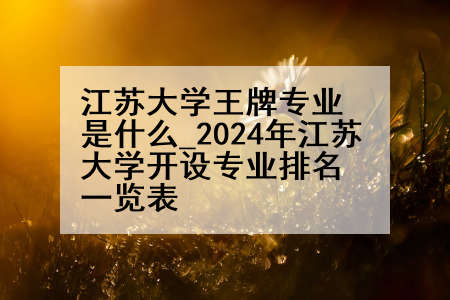江苏大学王牌专业是什么_2024年江苏大学开设专业排名一览表