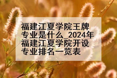 福建江夏学院王牌专业是什么_2024年福建江夏学院开设专业排名一览表