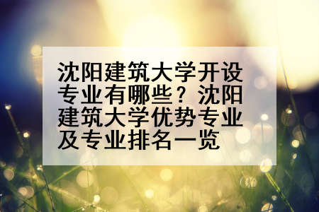 沈阳建筑大学开设专业有哪些？沈阳建筑大学优势专业及专业排名一览