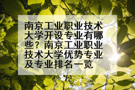 南京工业职业技术大学开设专业有哪些？南京工业职业技术大学优势专业及专业排名一览