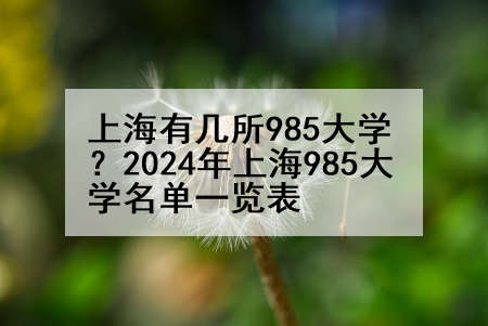 上海有几所985大学？2024年上海985大学名单一览表
