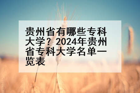 贵州省有哪些专科大学？2024年贵州省专科大学名单一览表